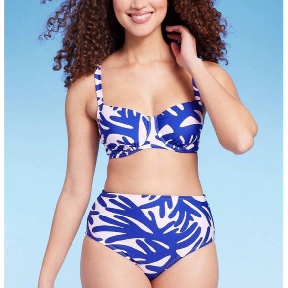 Kona Sol Blue Coral 2 Piece Bikini Swimsuit Sz Top-M Bottom-L New - Picture 1 of 8